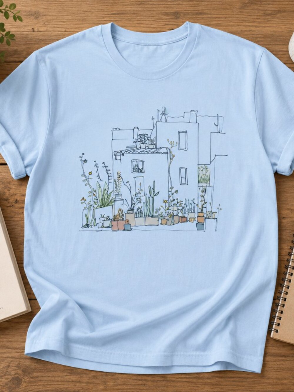 Minimalist House Plant Line Art T-Shirt 🌿🏡 | Hand-Drawn Botanical Graphic Tee